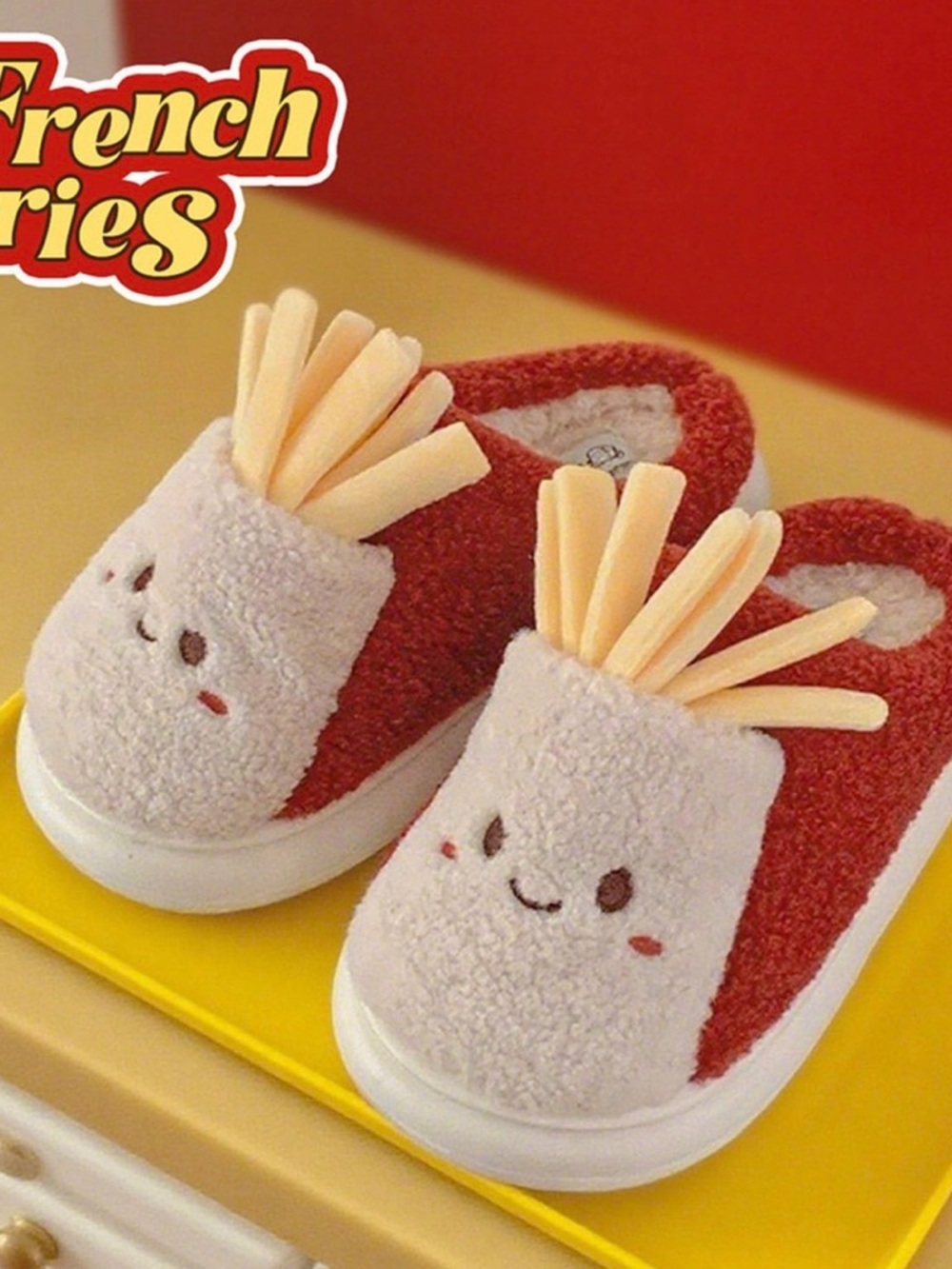 French Fries Fluffy Cute Fuzzy Slippers Size 4-4.5 Indoor Outdoor Shoes